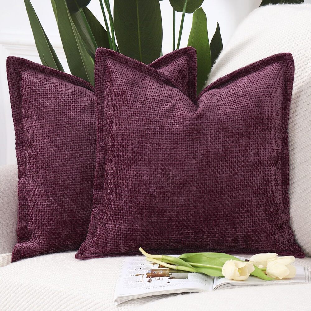 2721 Chenille Velvet Throw Pillow Covers with Flange Set of 2 Super Soft